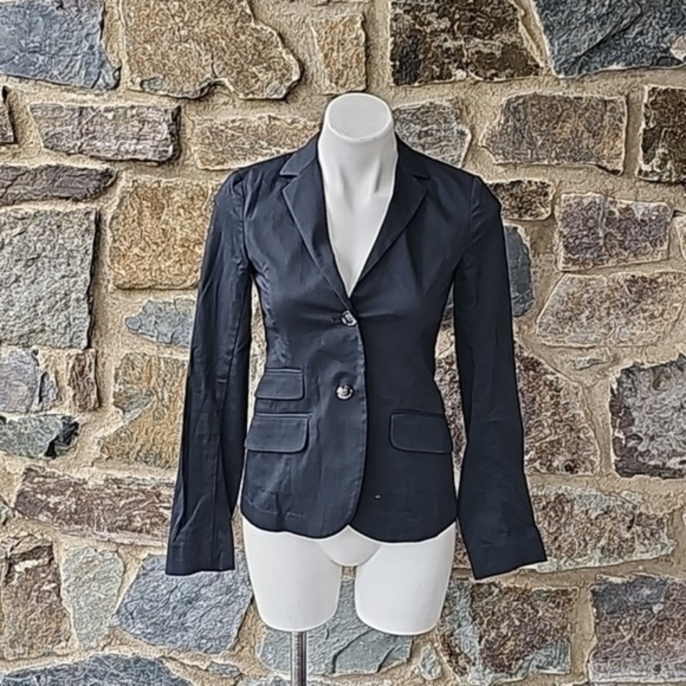 Theory Blazer Women's Size 0 Black Cotton Long Sleeve 2 Button